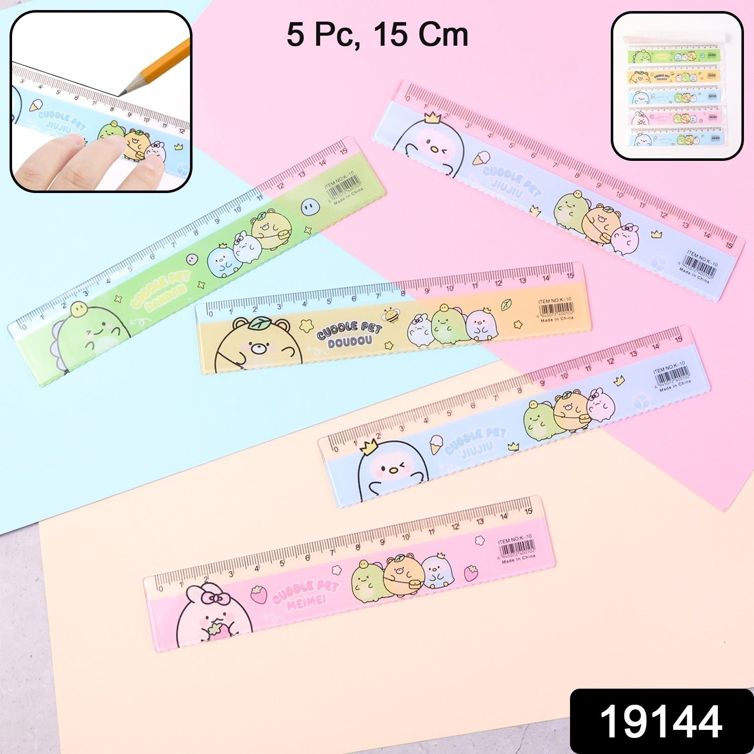 Plastic Ruler Set for Kids – Durable Cartoon Design, 5 Pieces