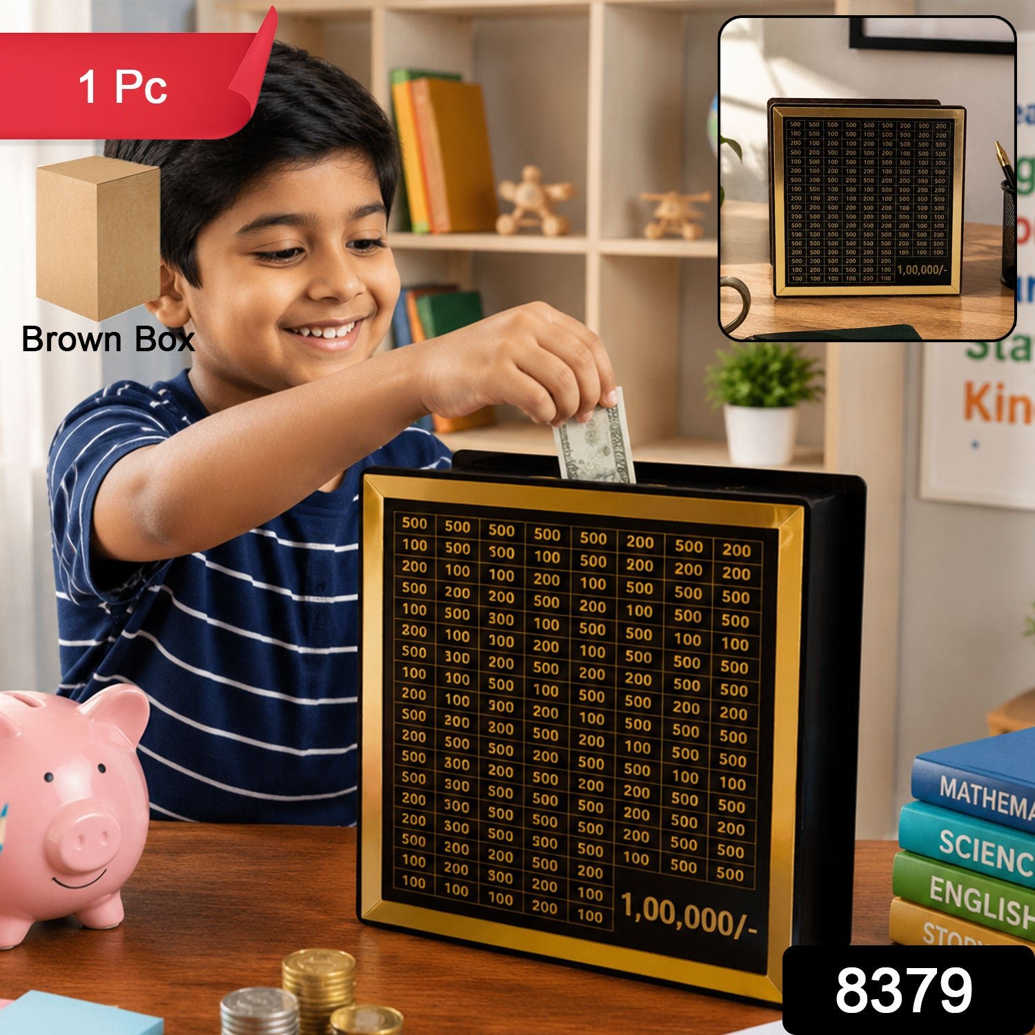 8379 Wooden Piggy Bank – Carved Money Box for Kids Savings
