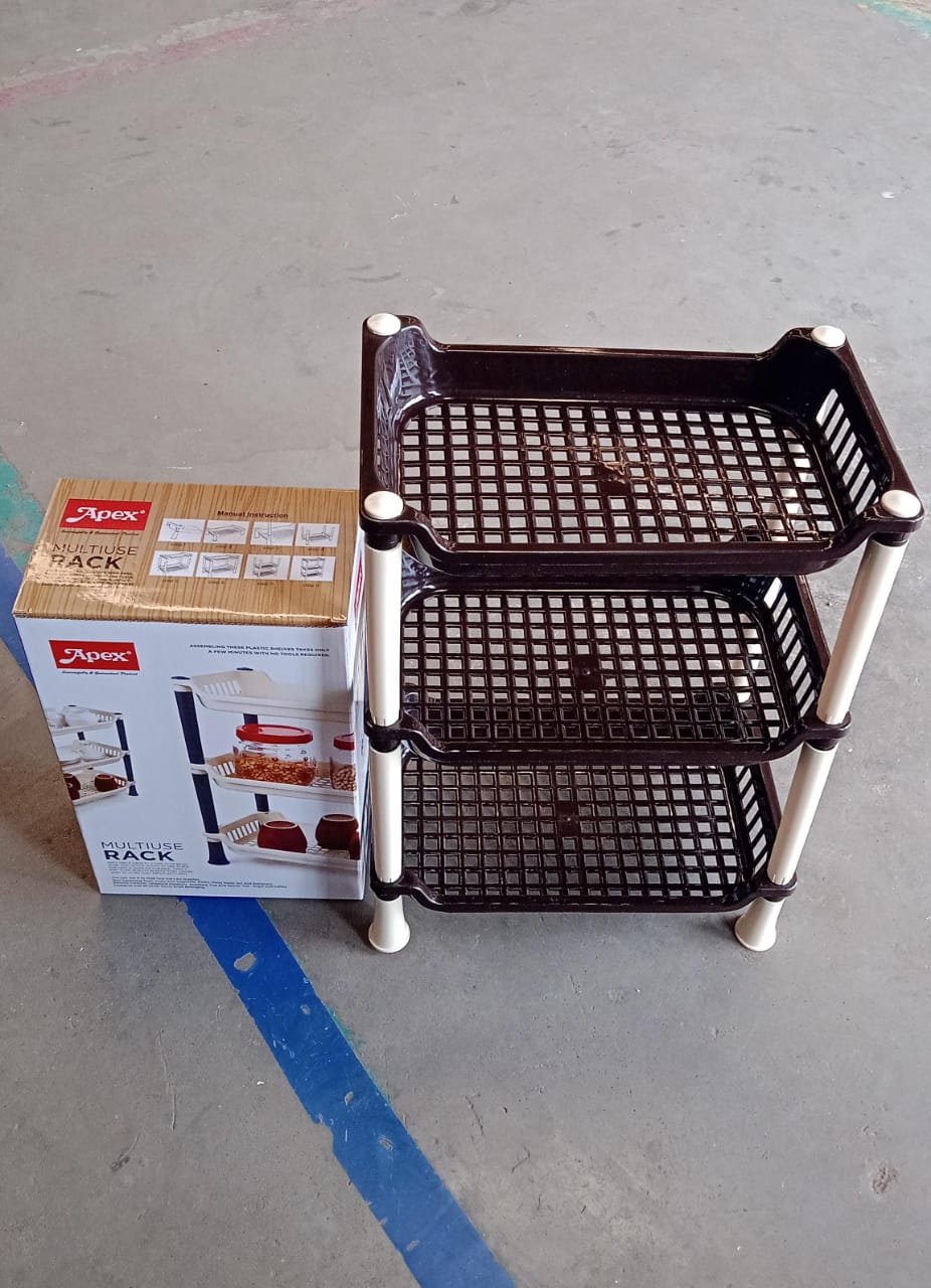3-Tier Plastic Storage Rack – Durable & Space-Saving Organizer