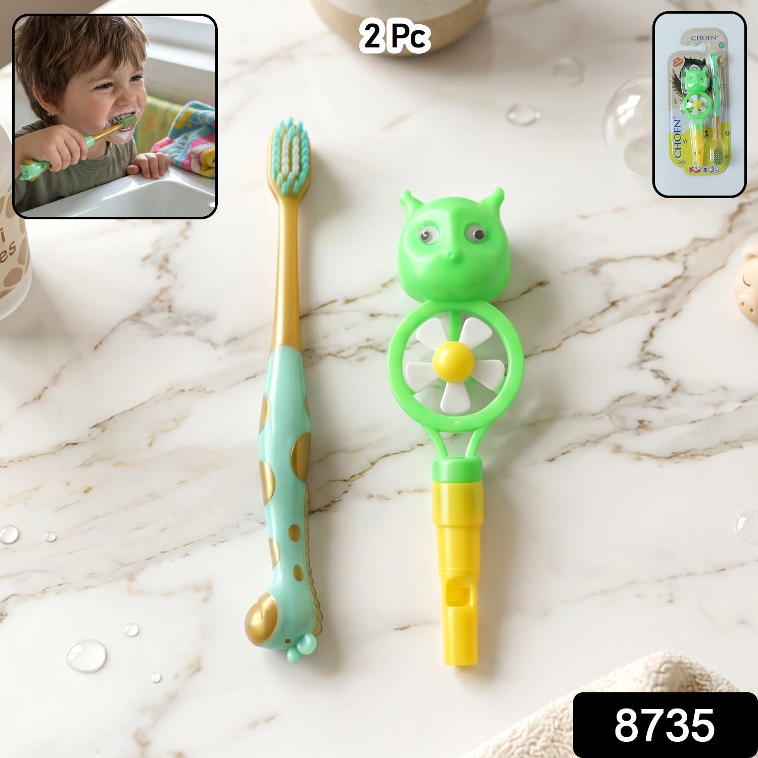 Kids Toothbrush Set with Animal Whistle Toy – Fun Oral Care