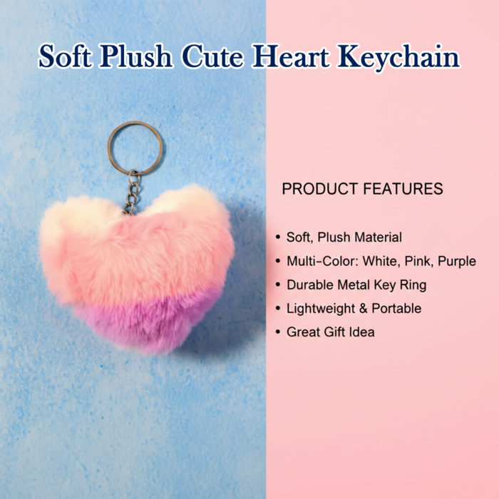 Plush Heart Keychain – Soft & Durable Pink Purple Accessory