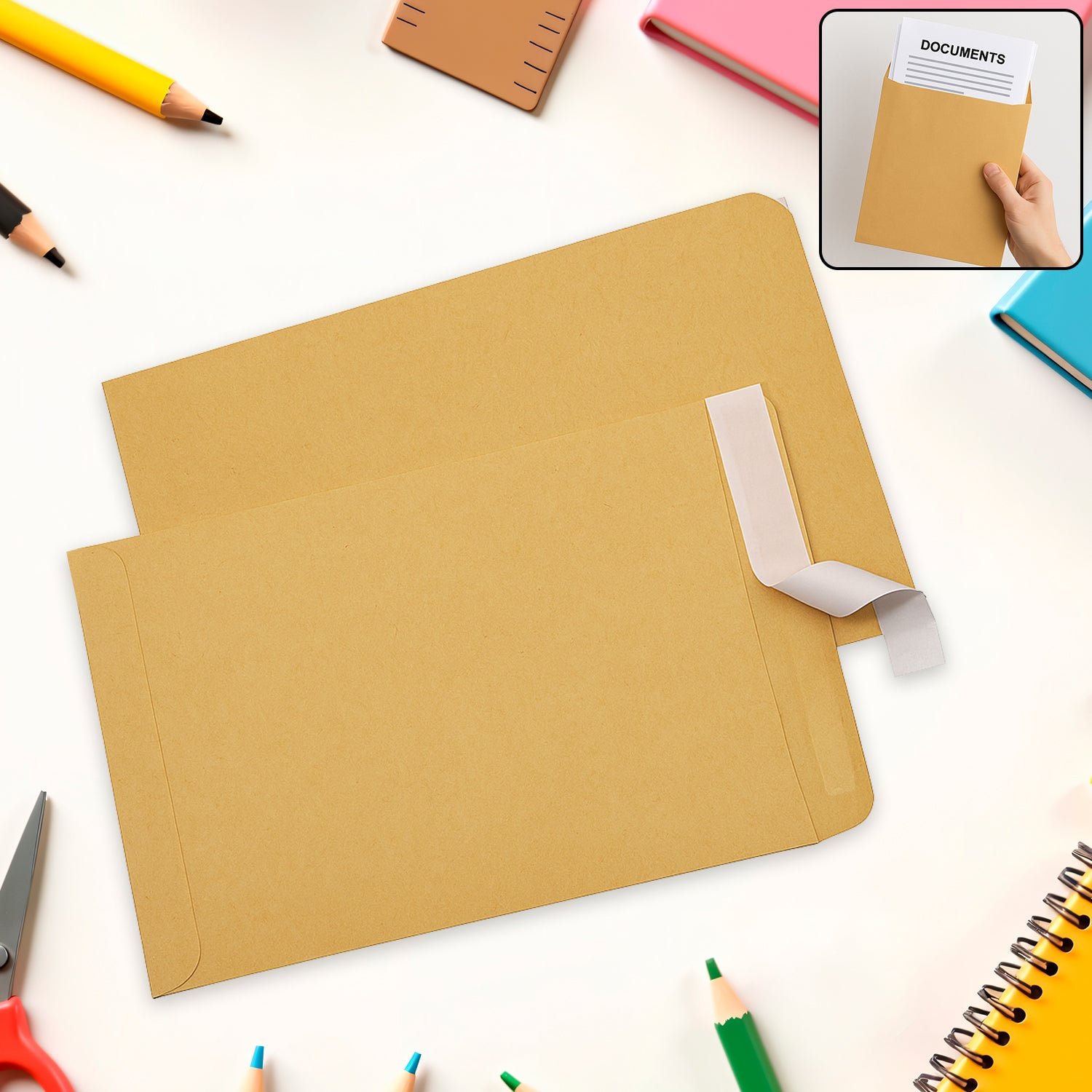 8784_kraft_envelopes_16x14inch Brown Kraft Envelopes – Self-Seal for Invitations & Office | Craftily