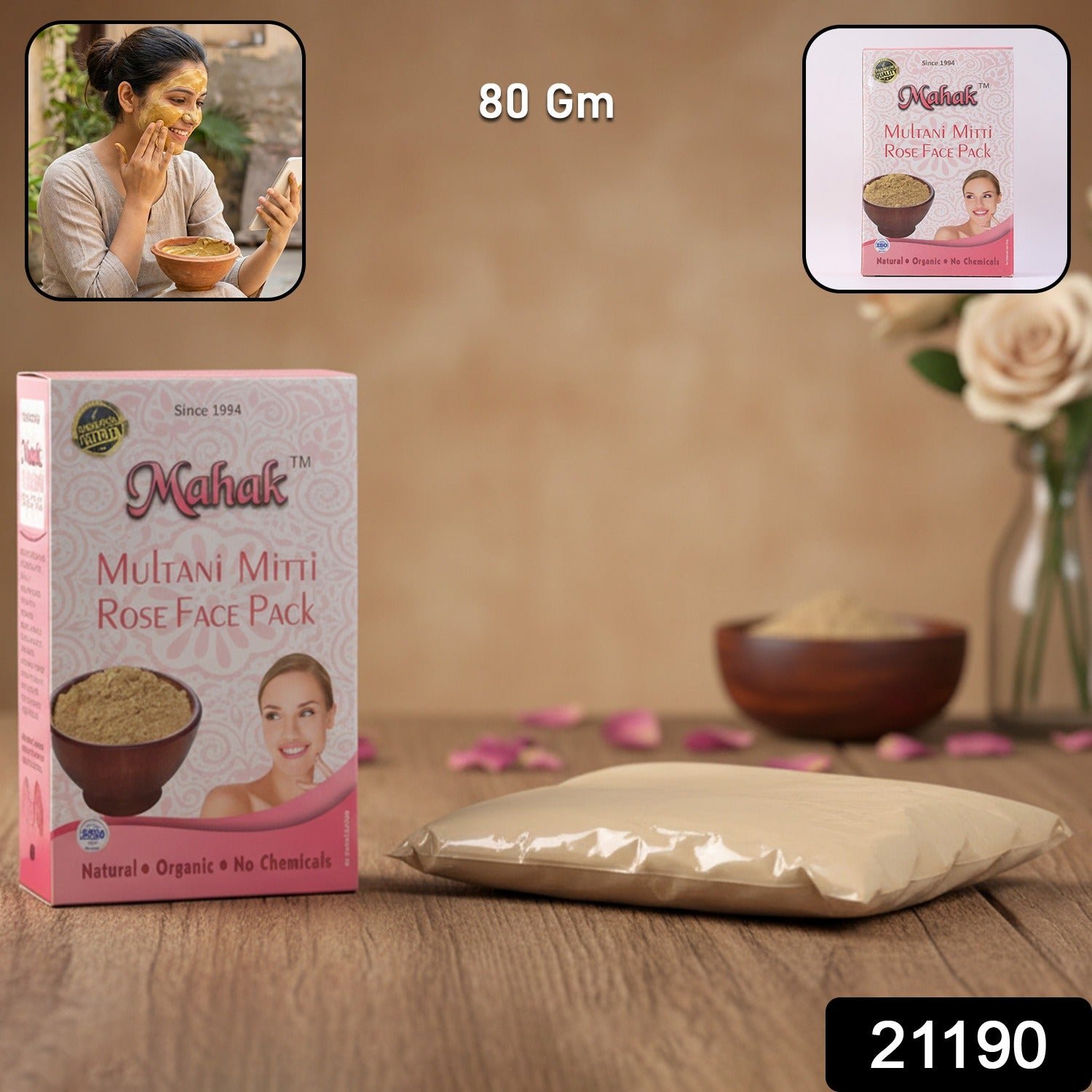 Multani Mitti Rose Face Pack – Herbal Deep Cleansing 80gm
