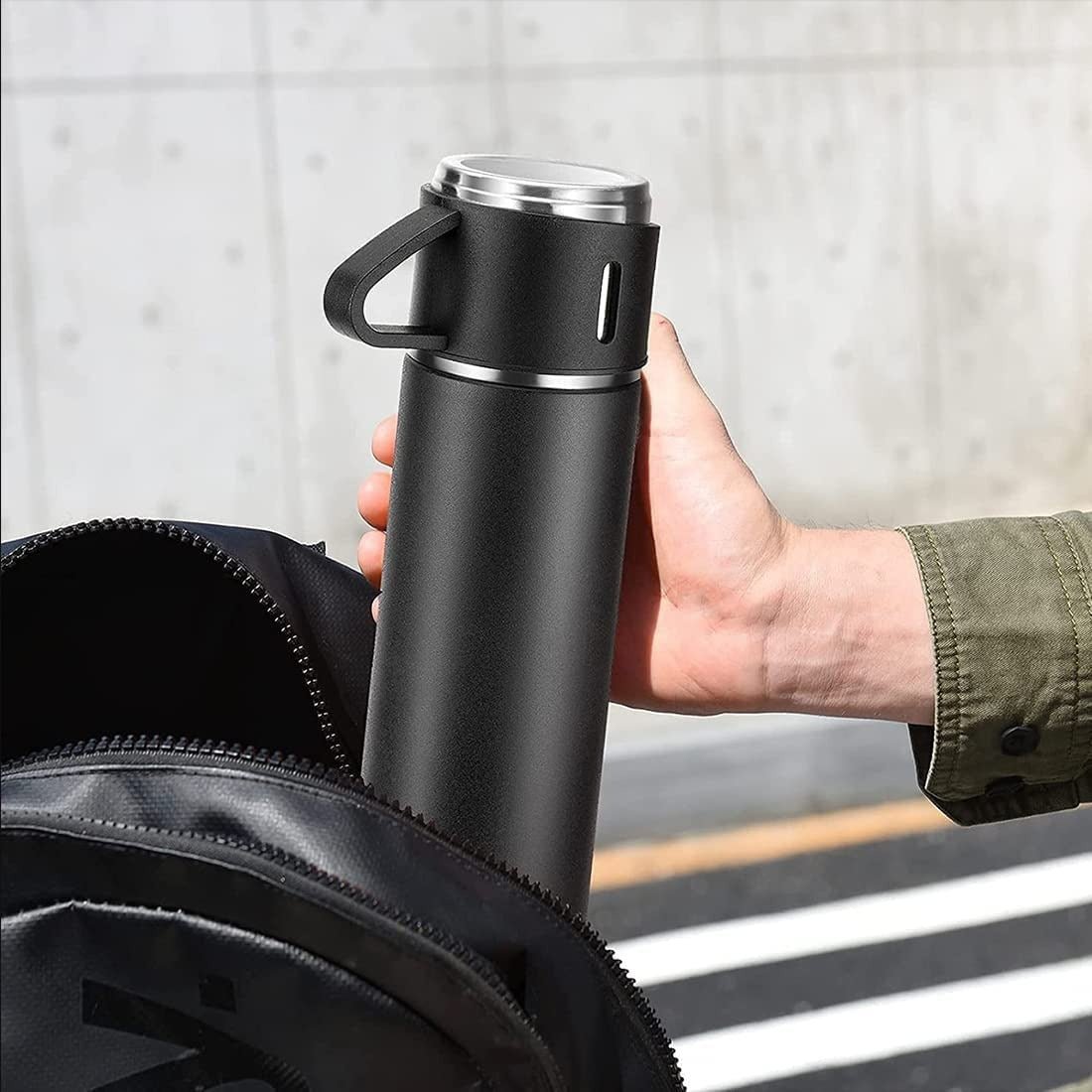 Stainless Steel Vacuum Flask Set with 3 Cups – 500ml | Biz Sip