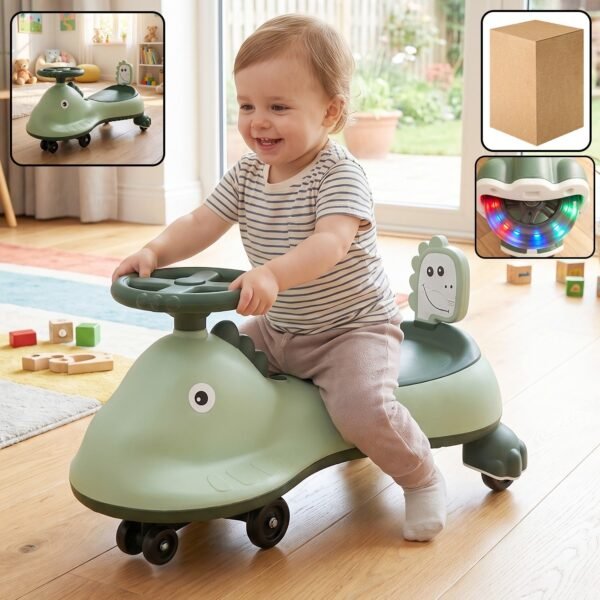 Kids Dinosaur Swing Car Ride On Toy with Music and Steering Wheel (1 Pc)