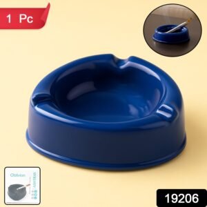 Dark Blue Plastic Ashtray – Durable Smokeless 3-Slot Design