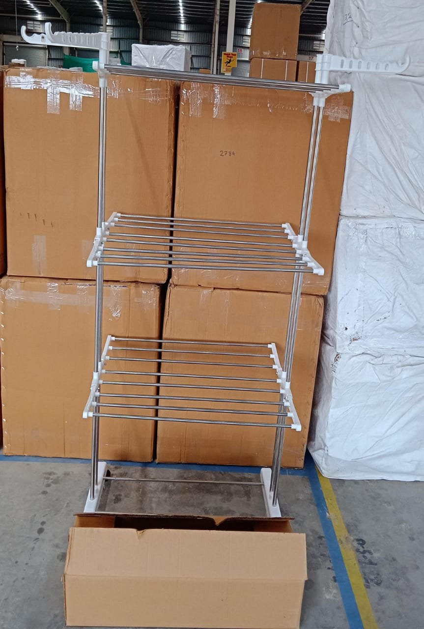 Cloth Drying Stand – 3-Tier Foldable Stainless Steel with Wheels