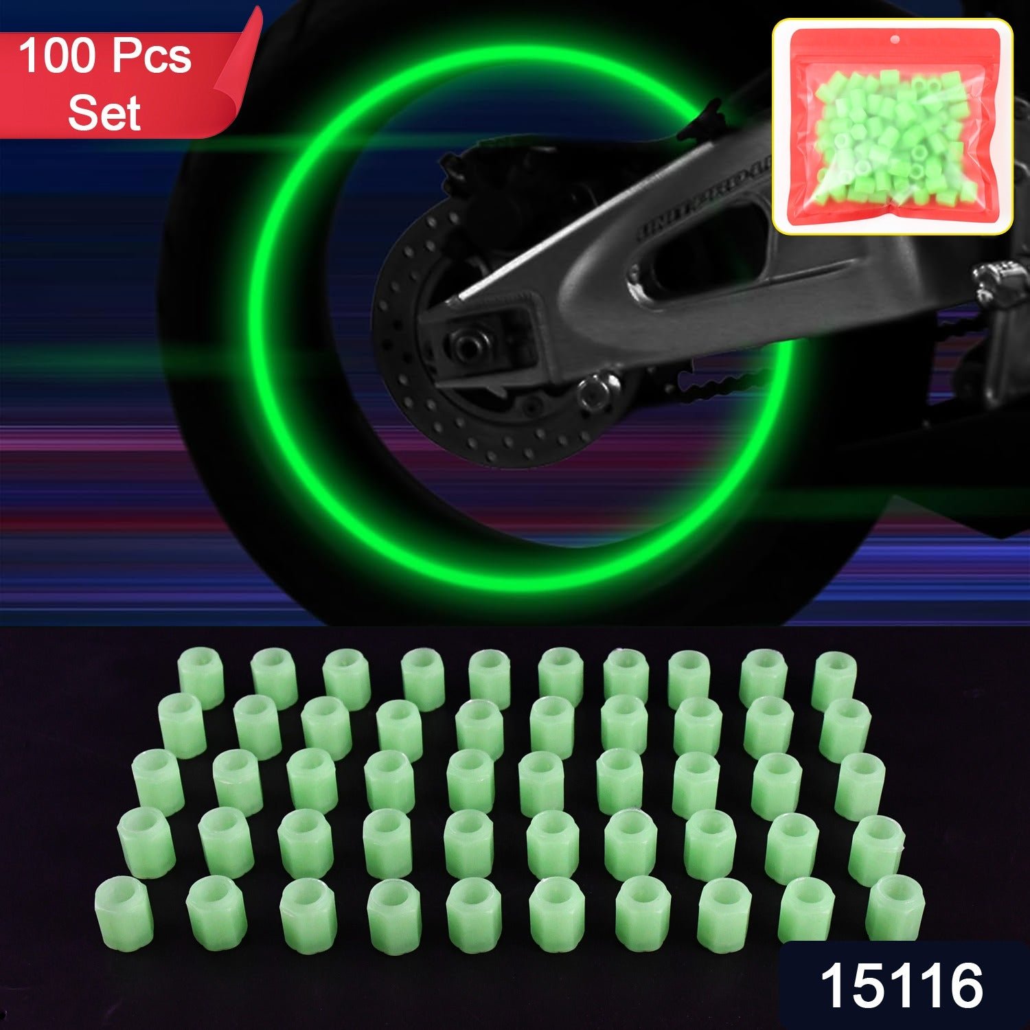 Luminous Glow Tyre Valve Caps 100 Pcs Set – Durable ABS | Velvet Wheels