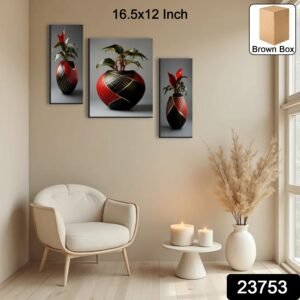 Flower Vase Wall Art – Vibrant Floral 3-Panel MDF Frame