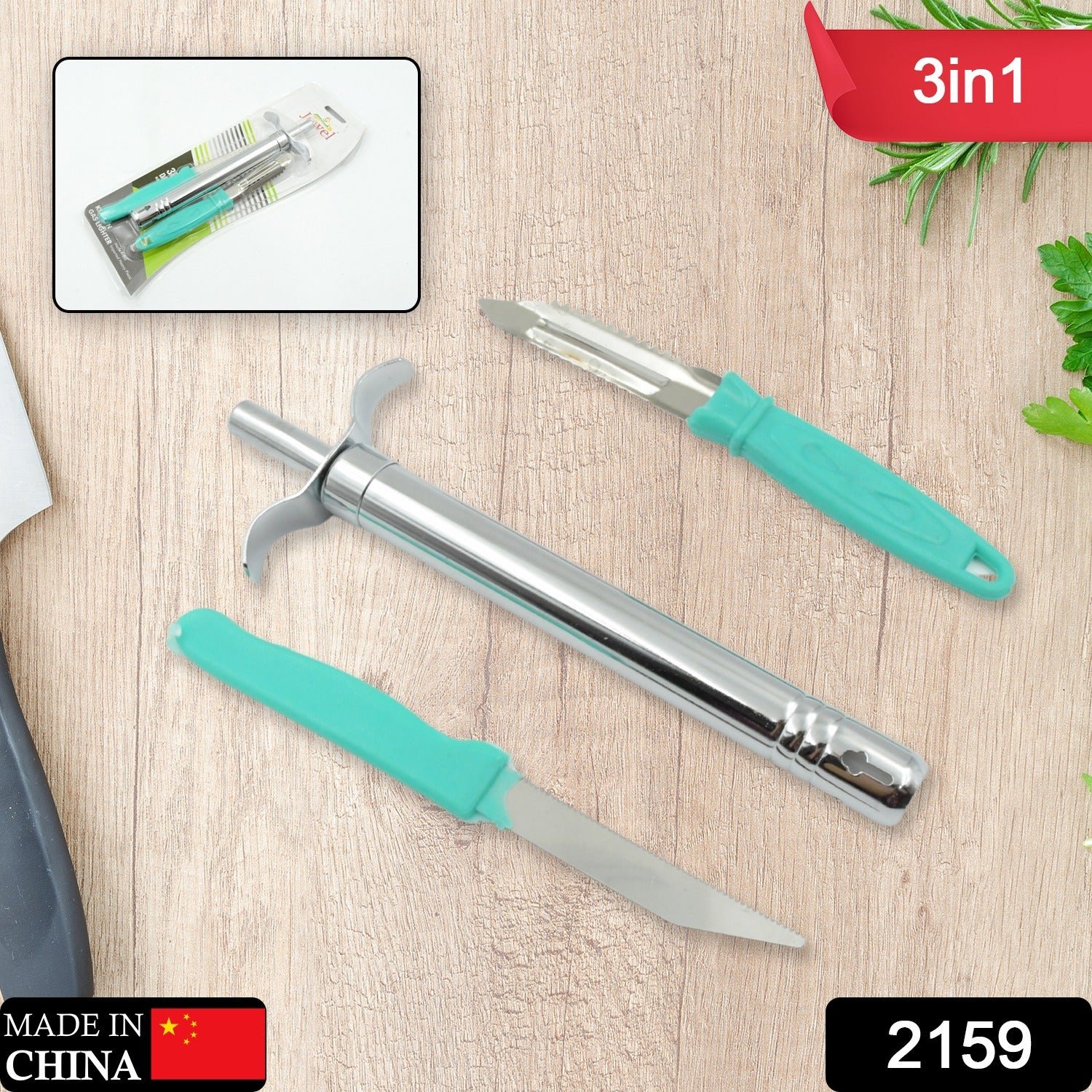 Kitchen Combo Set – Lighter, Knife & Peeler | Quickslice