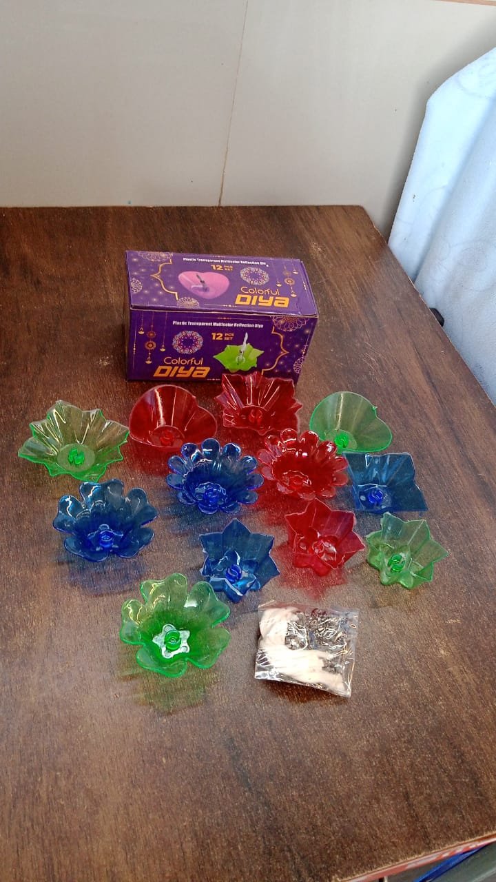 Reflection Diya Set – Colourful Plastic Diyas (12 Pcs) | Indo Glow