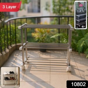 3-Layer Stainless Steel Shoe Rack – Durable & Space-Saving Organizer
