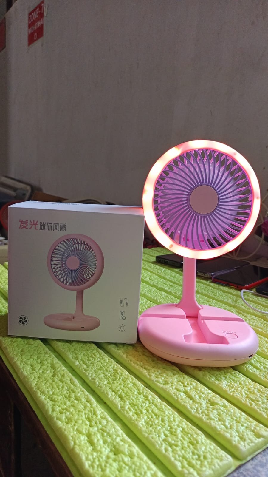 Portable Fan with LED Light – USB Rechargeable & Foldable | FitFuzion