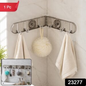 6 Hook Foldable Wall Rack with Suction Cup Mount for Bathroom Kitchen (1 Pc)