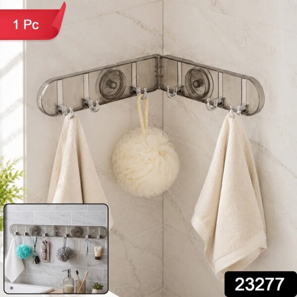 6 Hook Foldable Wall Rack with Suction Cup Mount for Bathroom Kitchen (1 Pc)