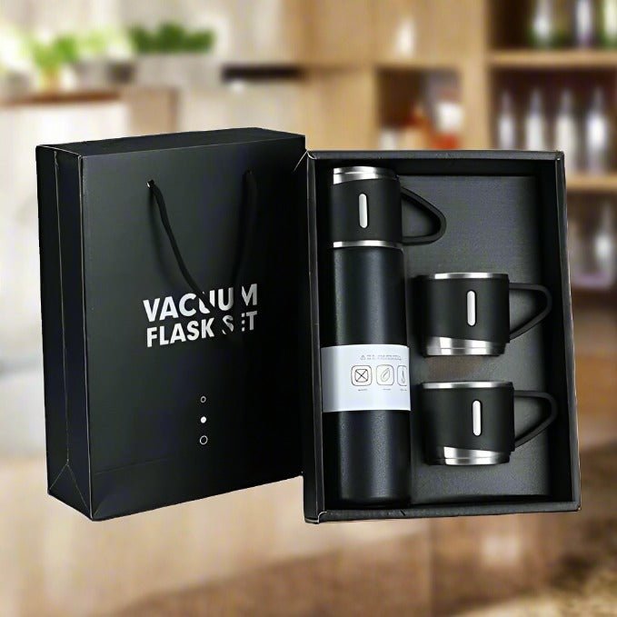 Stainless Steel Vacuum Flask Set with 3 Cups – 500ml | Biz Sip