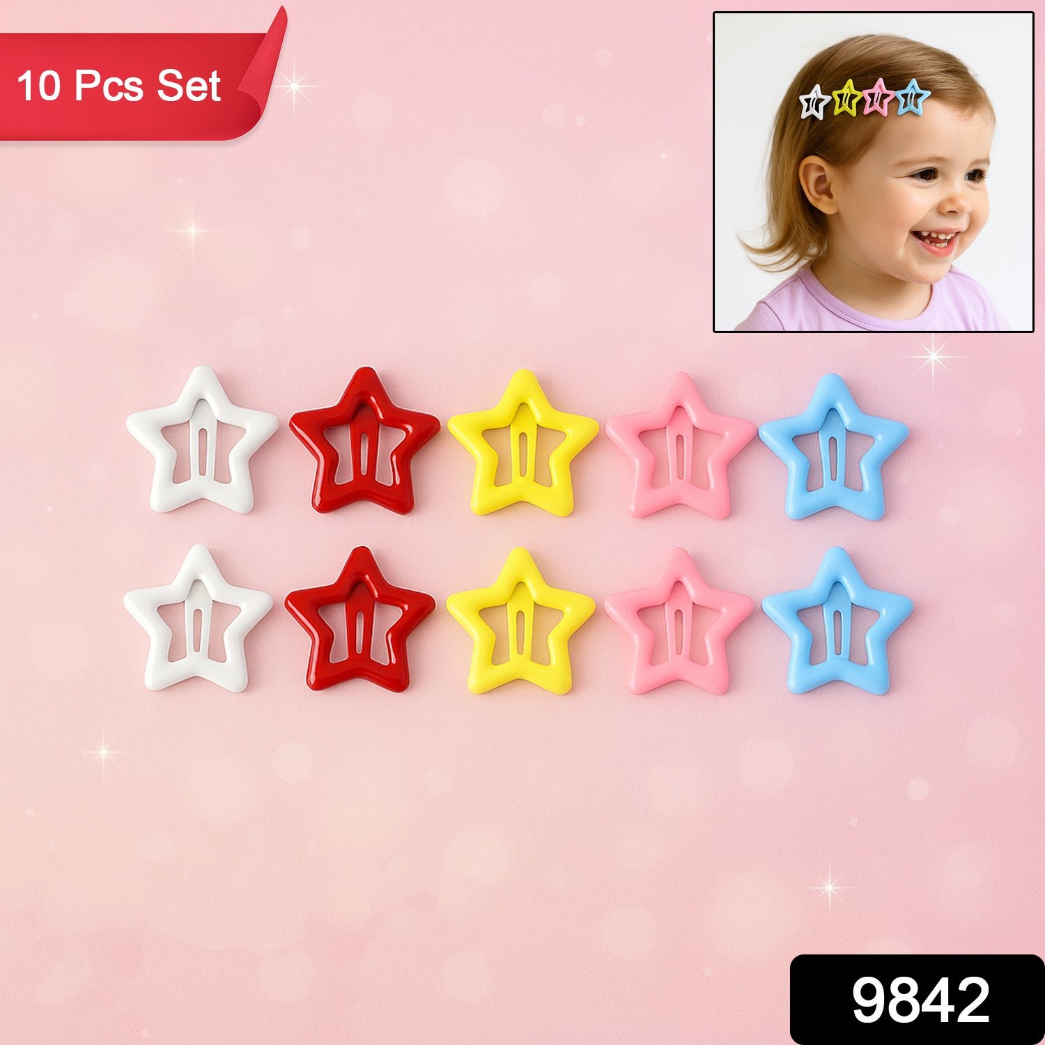 9842 Metal Star Hair Clips – Set of 10 Colorful Barrettes for All Ages