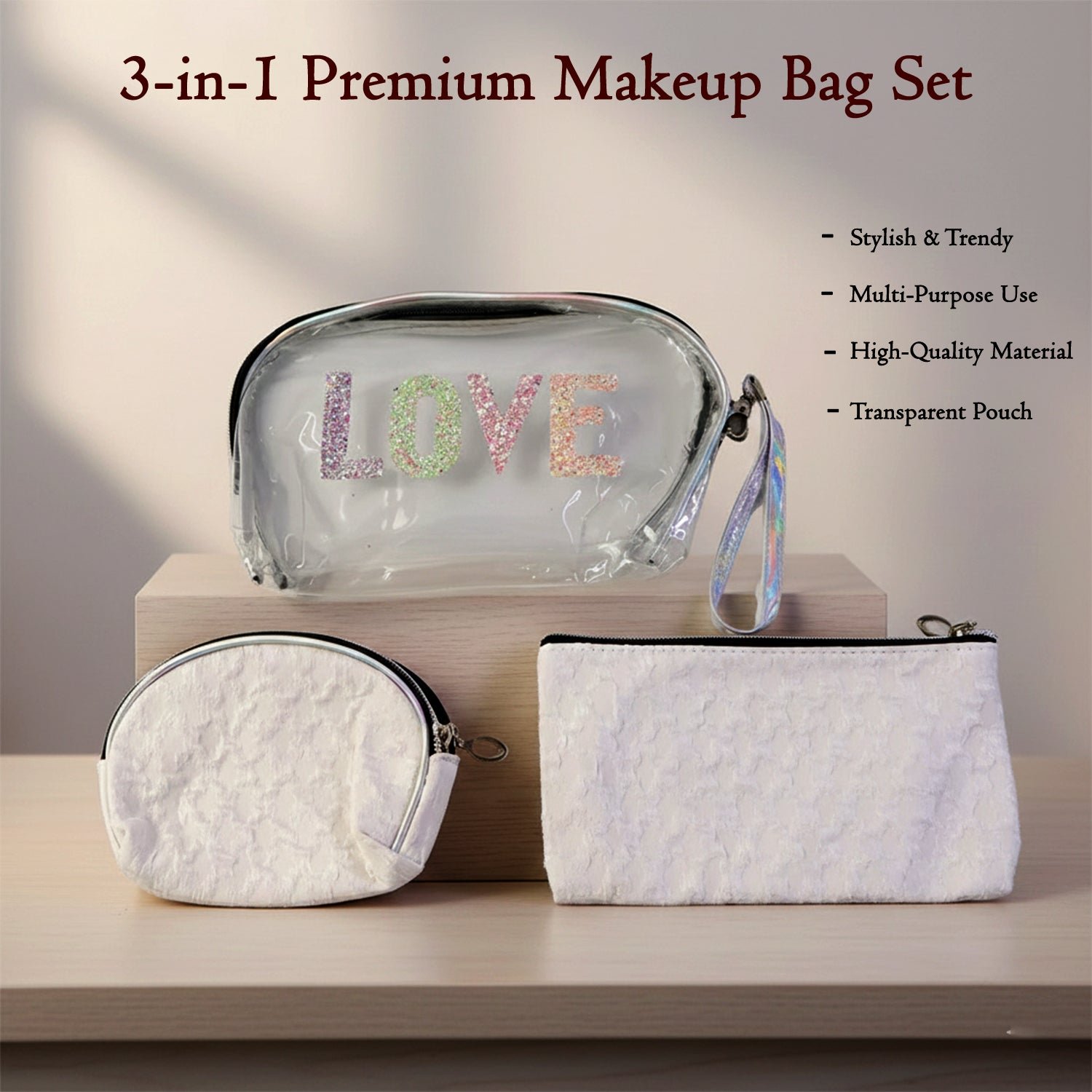 3-in-1 Makeup Bag Set – Compact & Stylish Travel Organizer