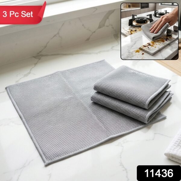 Dual Sided Microfiber Cleaning Towel for Kitchen Countertop Gas Stove (3 Pc Set)