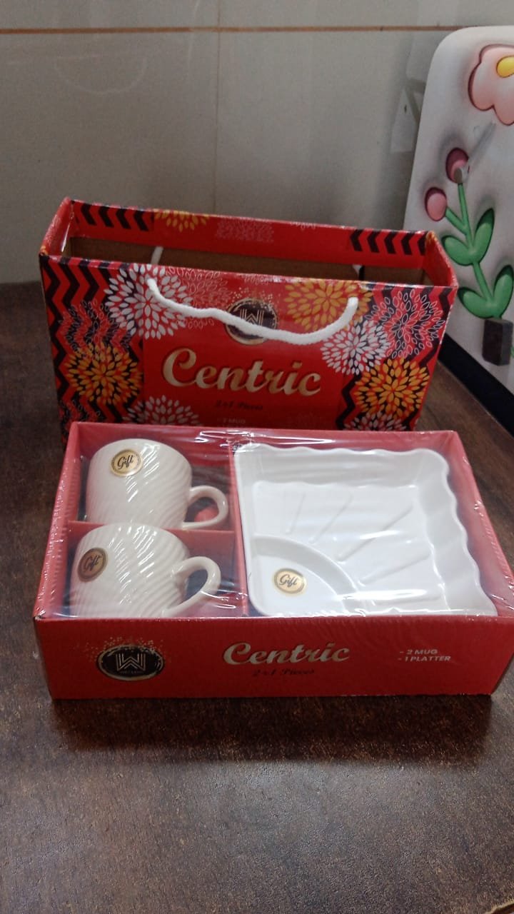 Ceramic Tea Cup Set – Includes Plastic Square Serving Platter