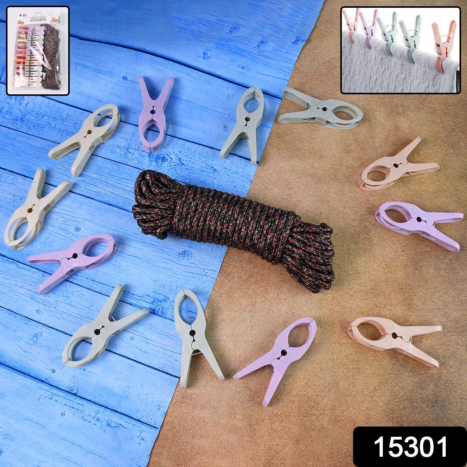 Cloth Drying Rope with Clips – Durable 12-Piece Hanging Set