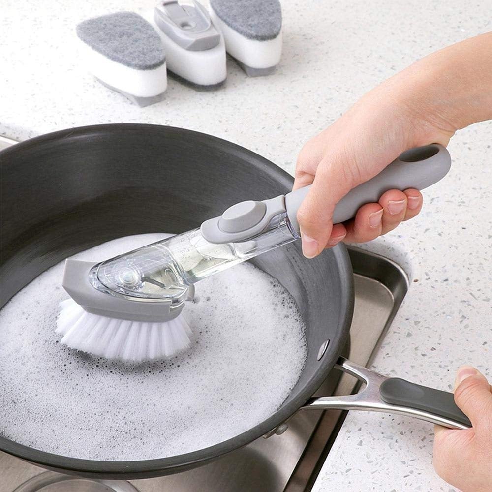 Liquid Dispenser Dish Brush – Built-in Scraper & Soap | SparkleTidy