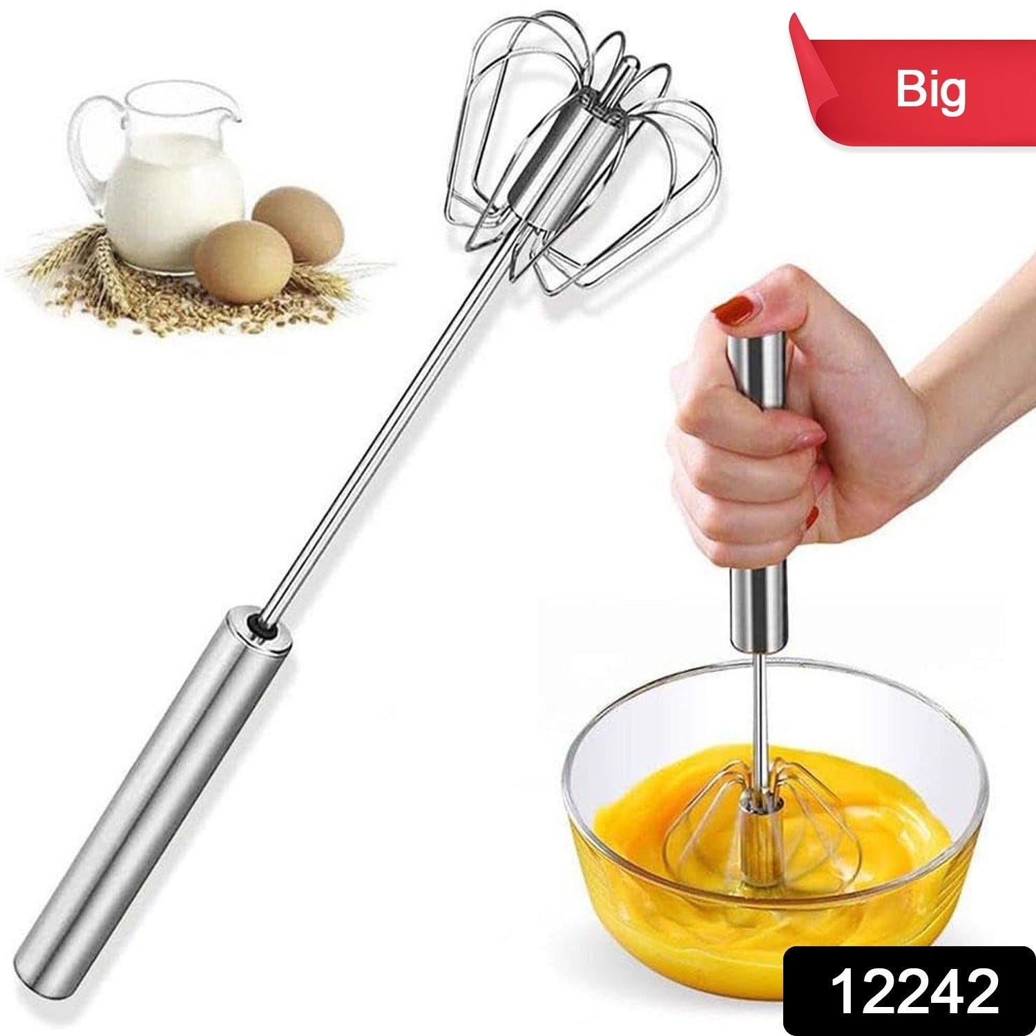 Stainless Steel Egg Whisk – Hand Push Rotary | Quickslice