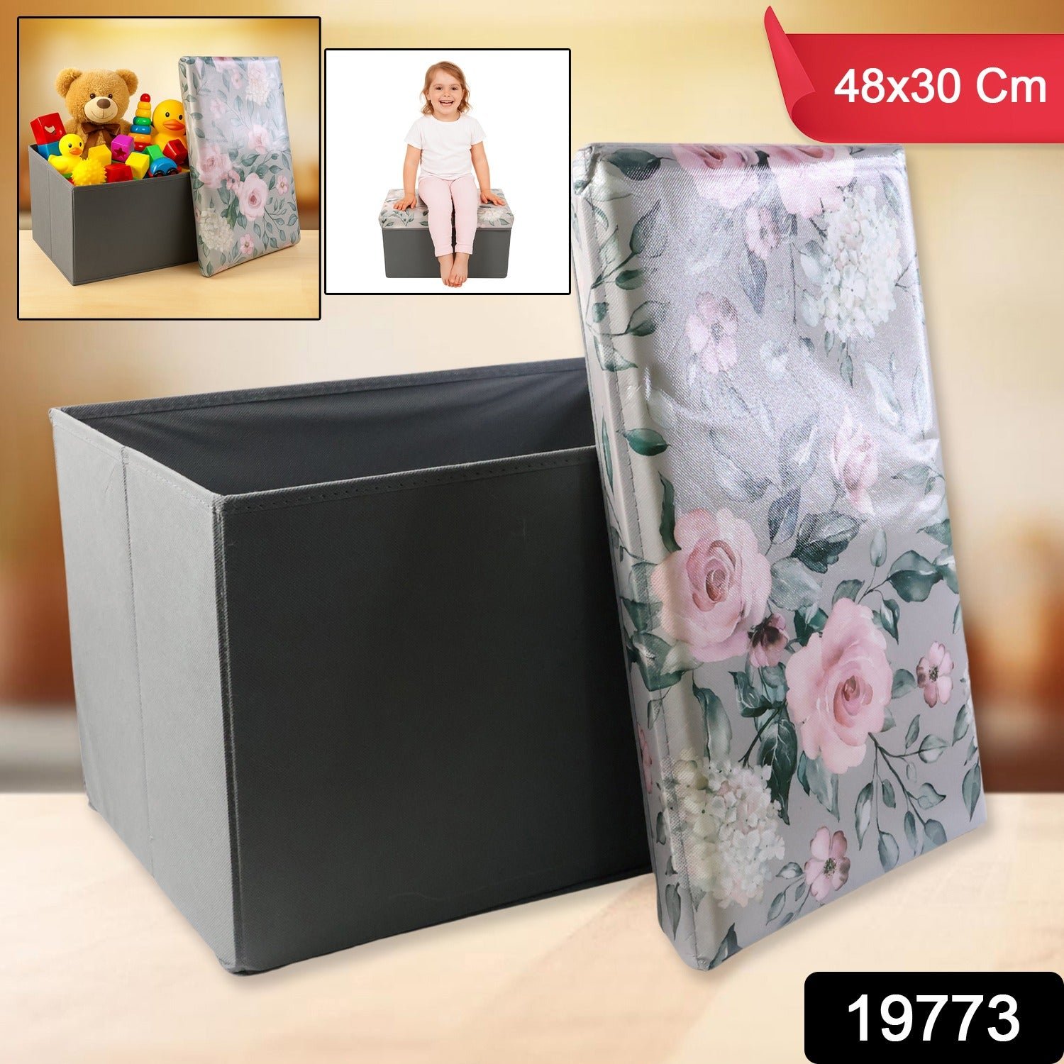 Foldable Storage Box with Floral Lid – Durable & Spacious Organizer