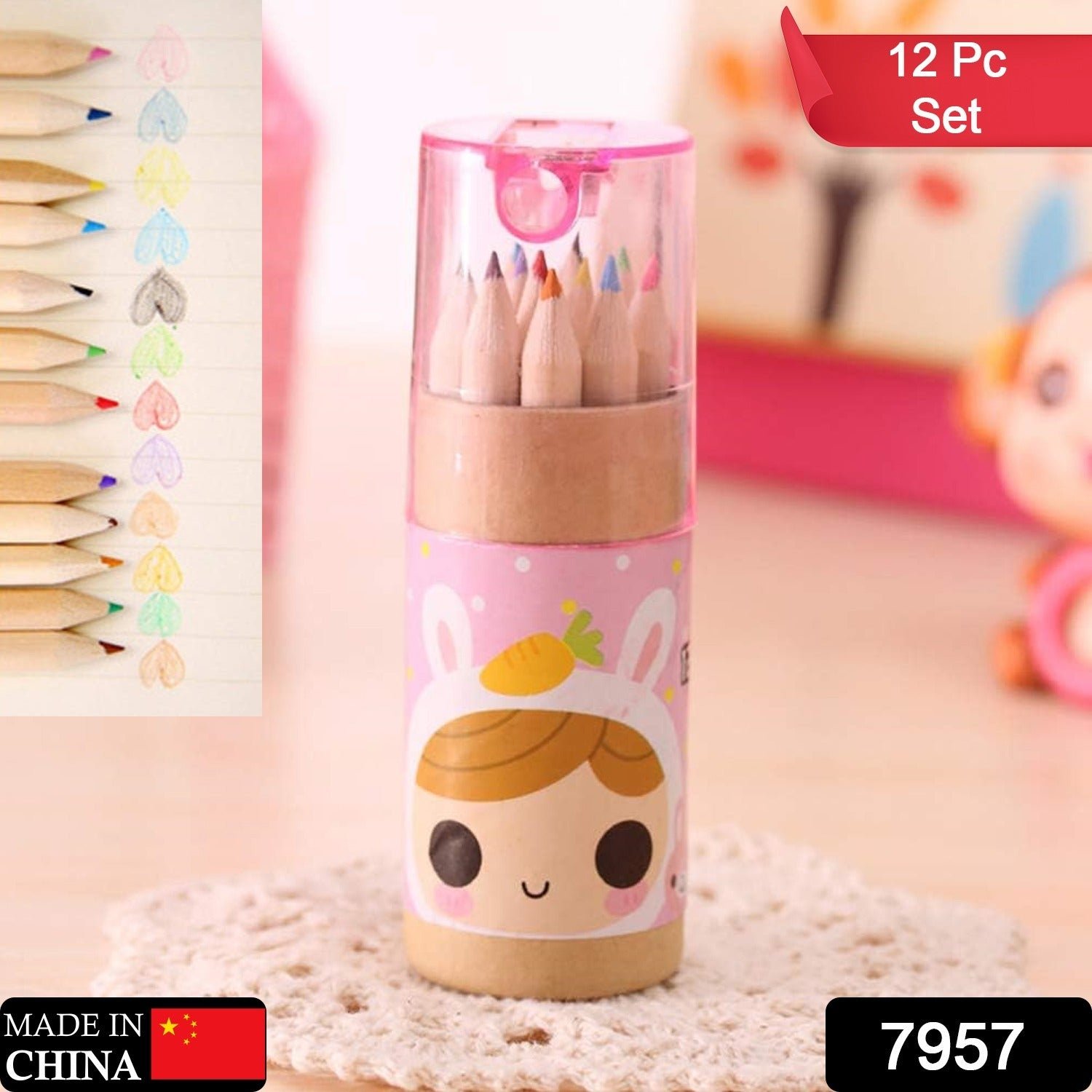 9ff62448-4707-4b7d-926d-212289c8c9bb Kids Colouring Pencils Set – 12 Mini Shades with Sharpener | TinyTrendy