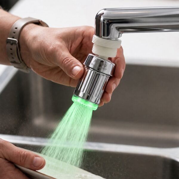 LED Light Dual Flow Faucet Tap Adapter with Splash Filter Aerator for Kitchen Sink (1 Pc)