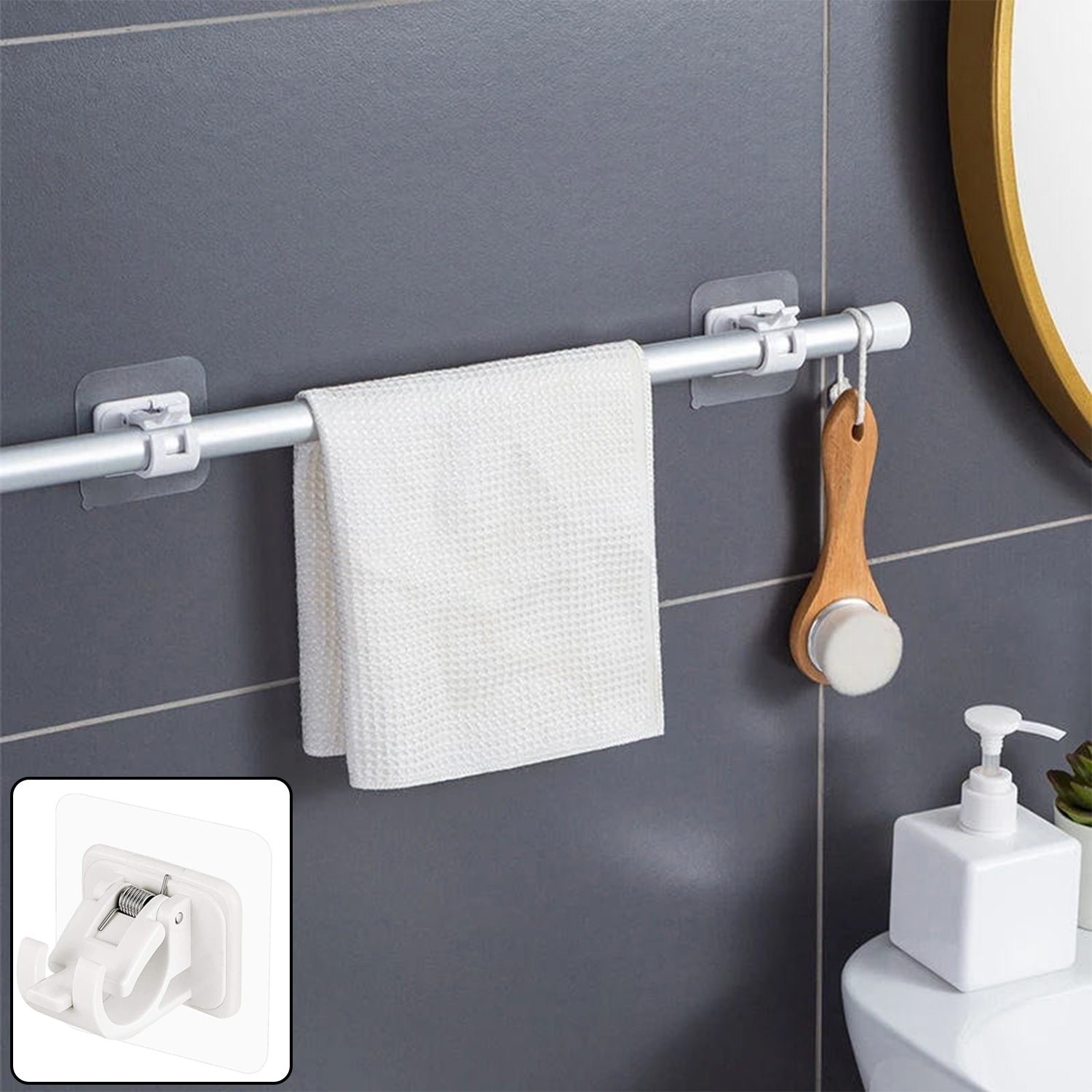 No-Drill Adhesive Towel Rod Holder – Multipurpose Wall Mount