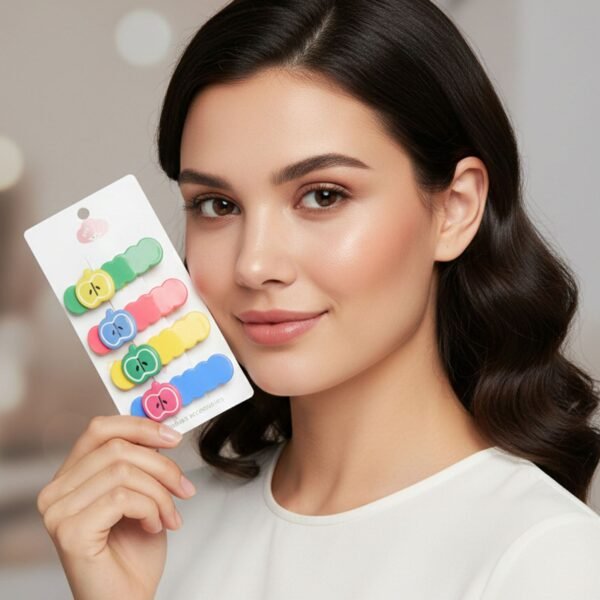 Apple Design Hair Clips, Colorful 4-Pc Set for Girls