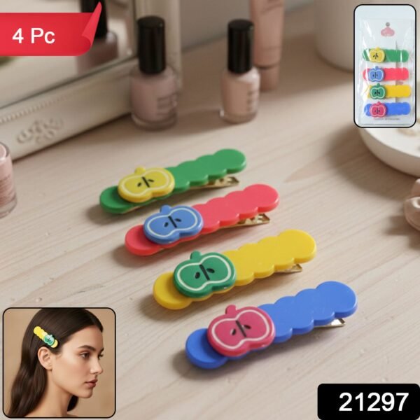 Apple Design Hair Clips, Colorful 4-Pc Set for Girls