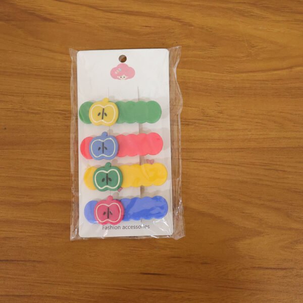 Apple Design Hair Clips, Colorful 4-Pc Set for Girls