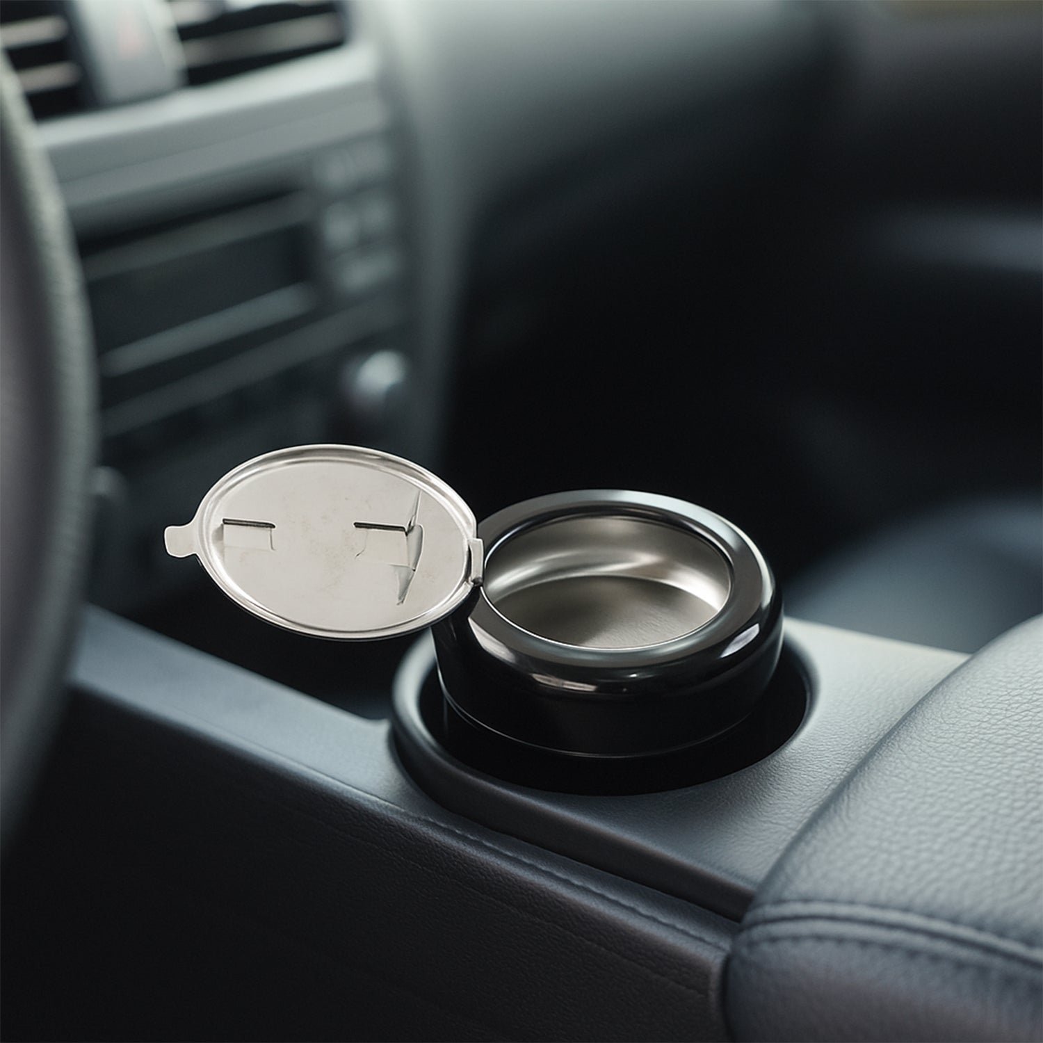 Round Smokeless Ashtray with Lid – Windproof & Easy Clean