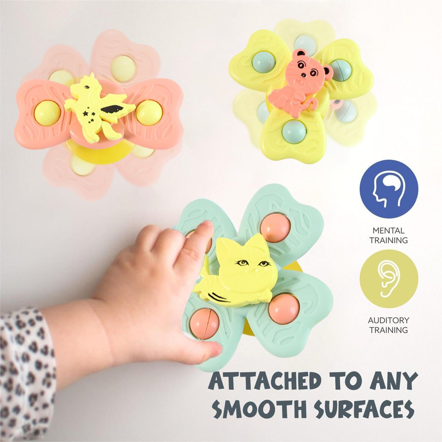 Baby Spinner Toy Set – 3-Pc Suction Cup Spinning Toys for Sensory Play