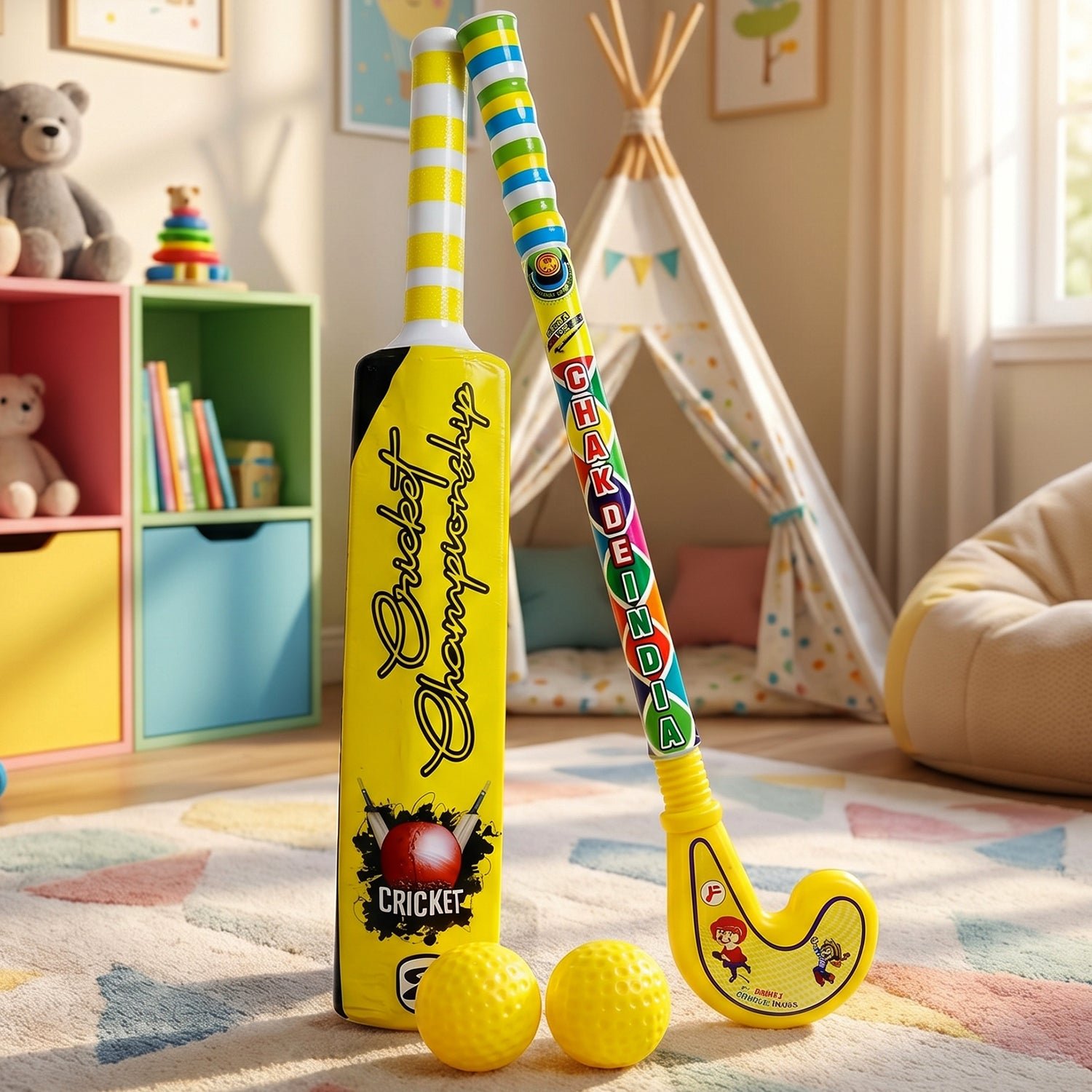 Kids Bat Ball Hockey Combo – Lightweight Plastic Sports Set | Dollamis