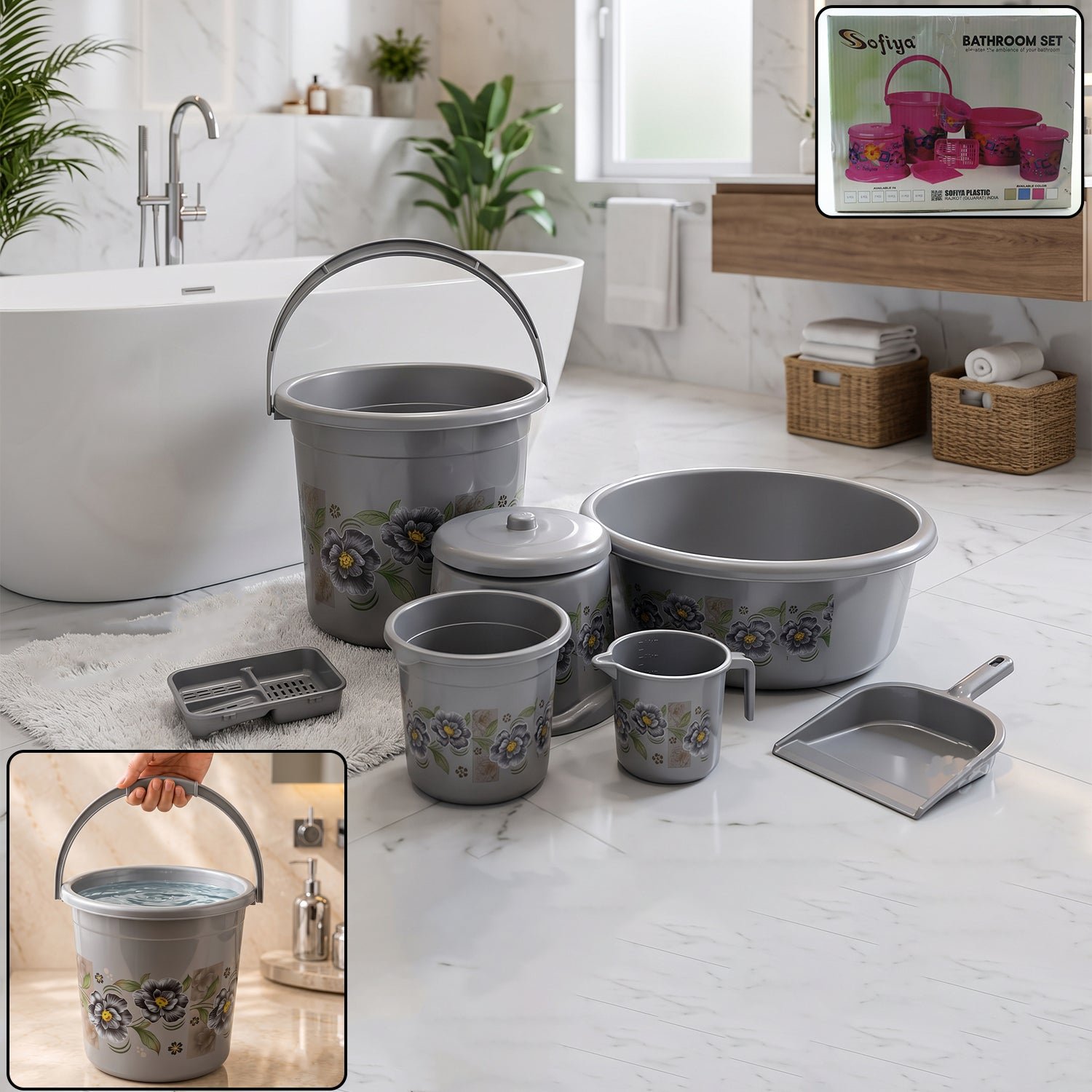 7-Piece Bathroom Set – Durable Plastic Organiser | VelvetBubbles