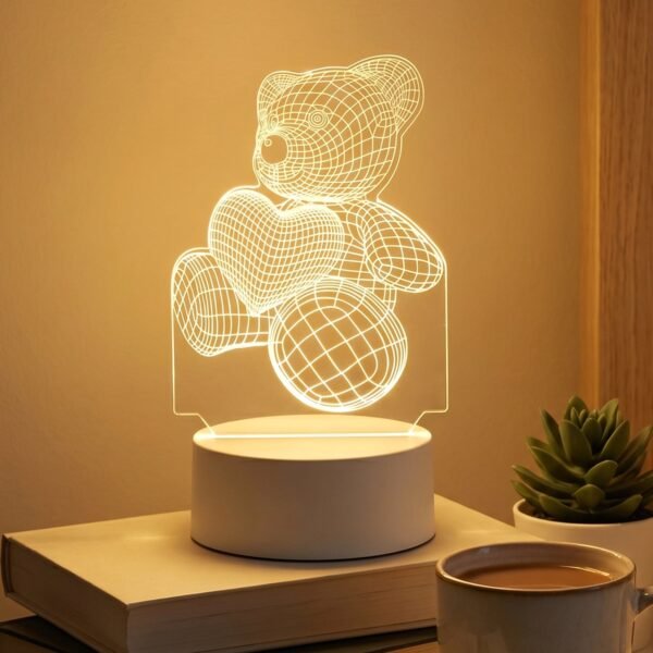 3D Teddy Bear Night Lamp – Captivating Heart Illusion for Kids and Home