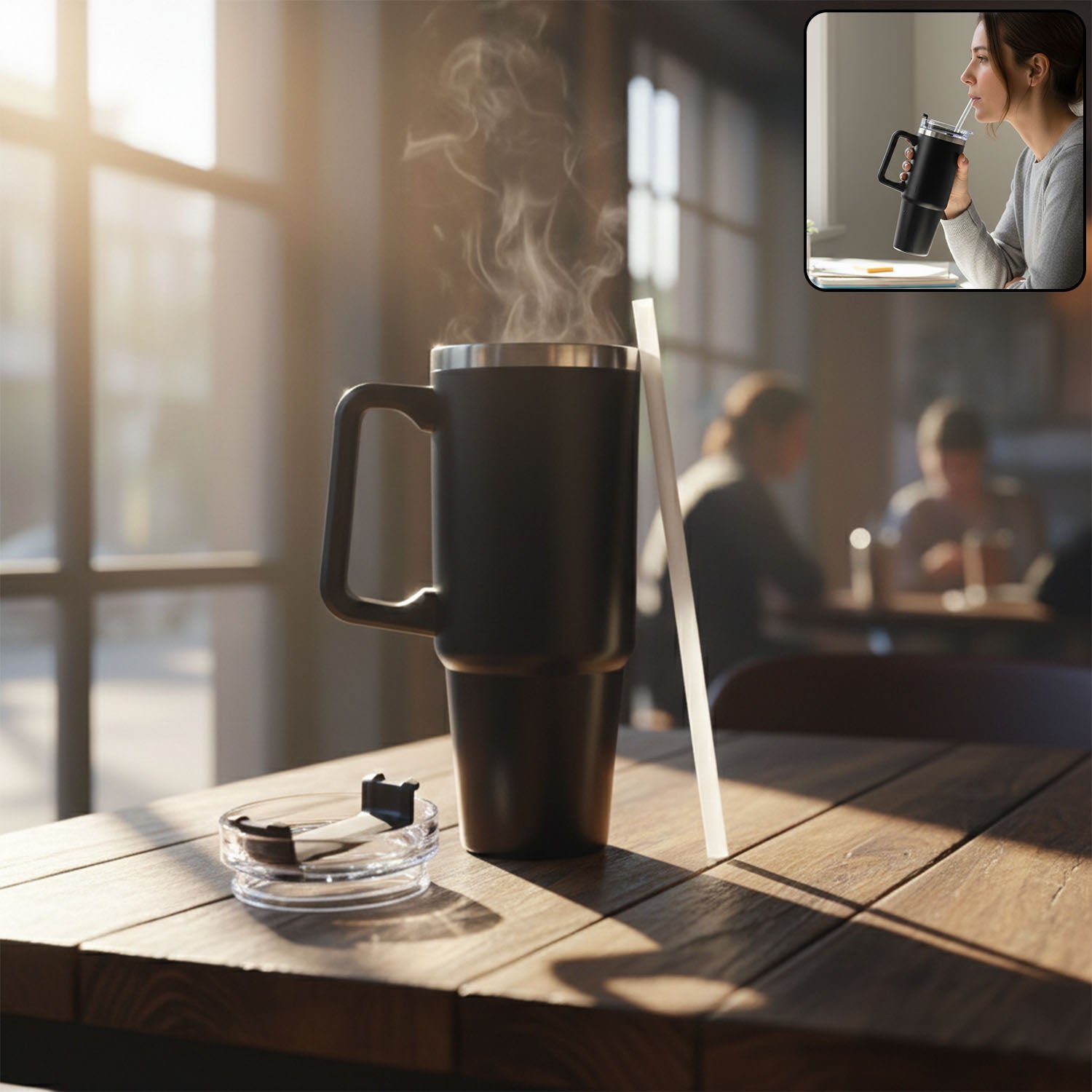 Large Capacity Travel Mug – 890 ML Insulated Black Tumbler
