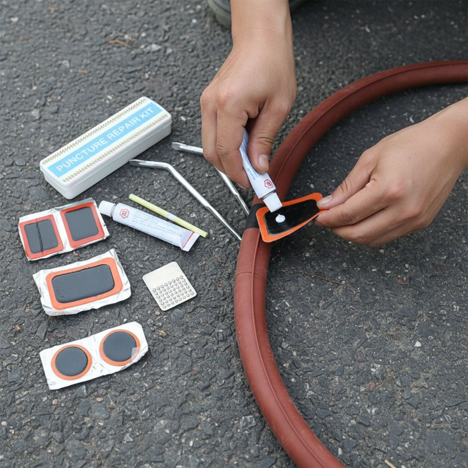 Bicycle Tire Repair Kit – Portable Puncture Patch Set with Adhesive