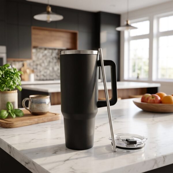 Konvex Hydra Insulated Travel Tumbler 1200 ML with Handle Straw Black (1 Pc)