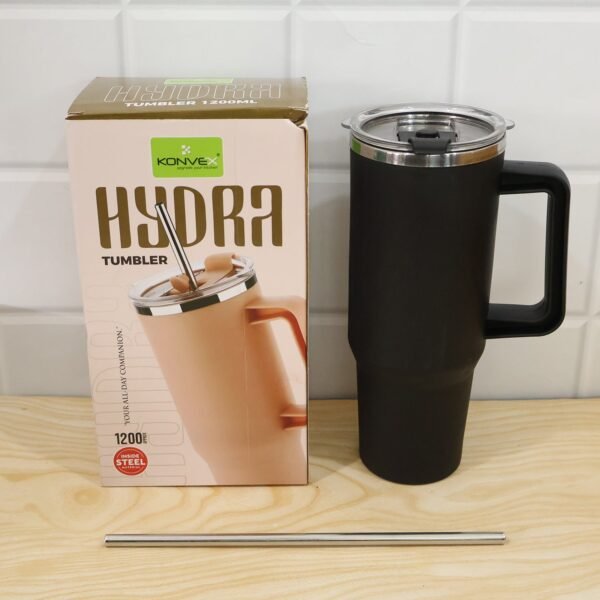 Konvex Hydra Insulated Travel Tumbler 1200 ML with Handle Straw Black (1 Pc)
