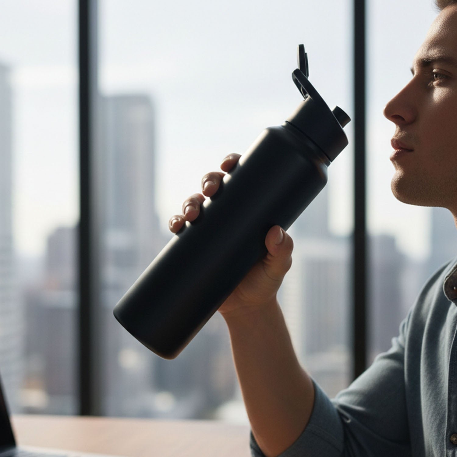 BlackWaterBottle-02_104ad711-f018-4cc0-9b5a-65d6bcc2b973 Sports Water Bottle 1000ml – Leak-Resistant Flip-Top Stainless Steel