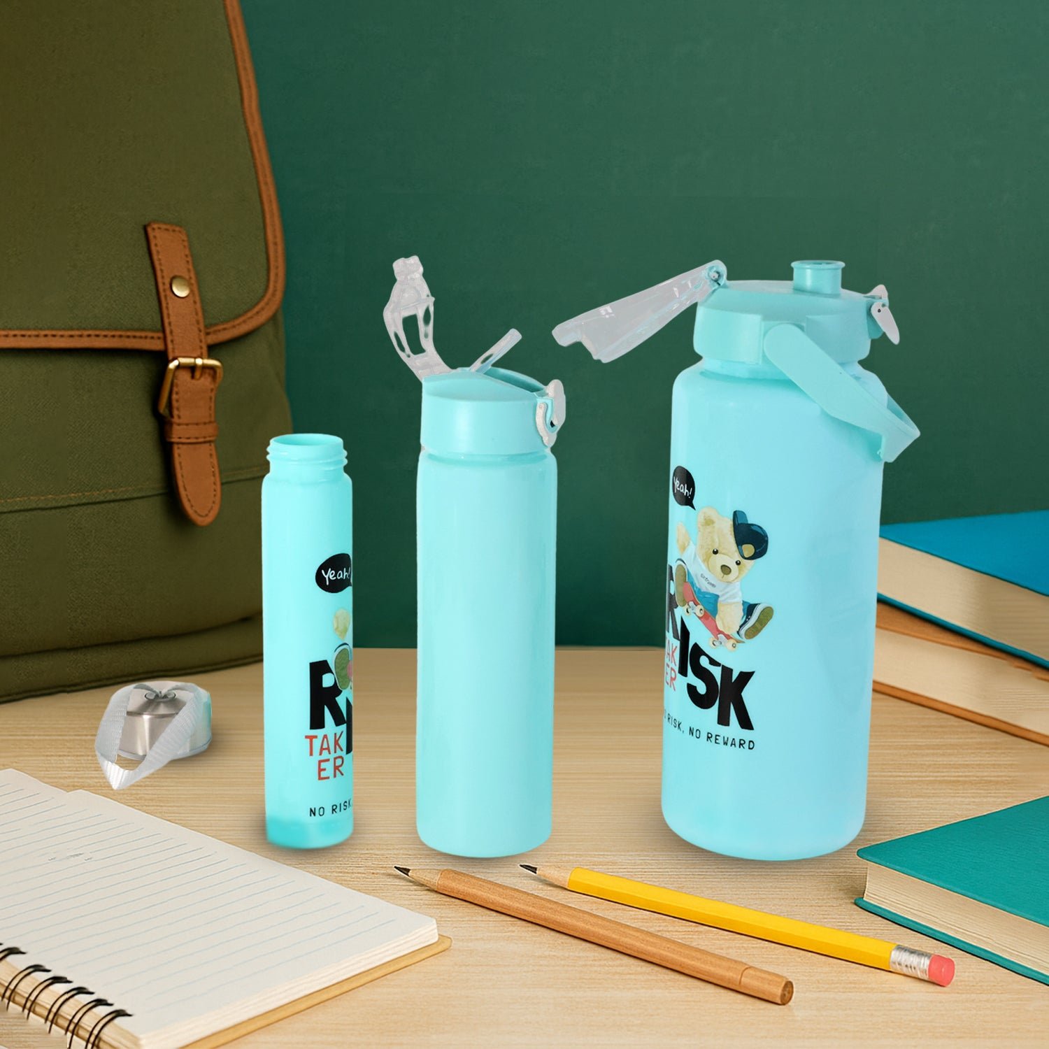 Risk Taker Printed Water Bottle Set – Leakproof & Durable 3-Pc Combo