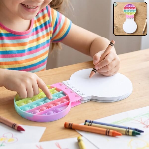 Mini Pop It Diary Fidget Notebook for Kids Rainbow Silicone Bubble (1 Pc)