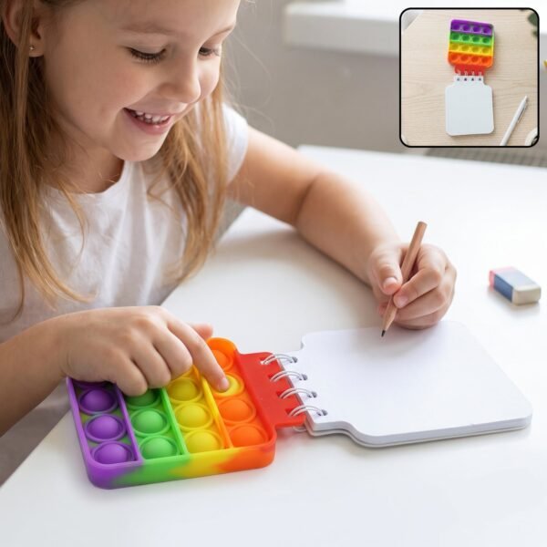 Mini Square Pop It Diary Fidget Notebook for Kids Rainbow Silicone (1 Pc)