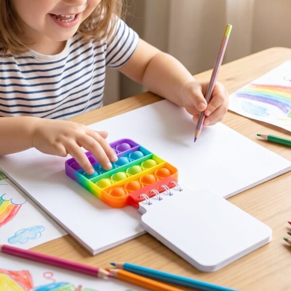 Mini Square Pop It Diary Fidget Notebook for Kids Rainbow Silicone (1 Pc)