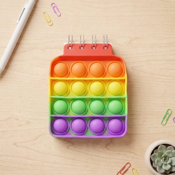 Mini Square Pop It Diary Fidget Notebook for Kids Rainbow Silicone (1 Pc)