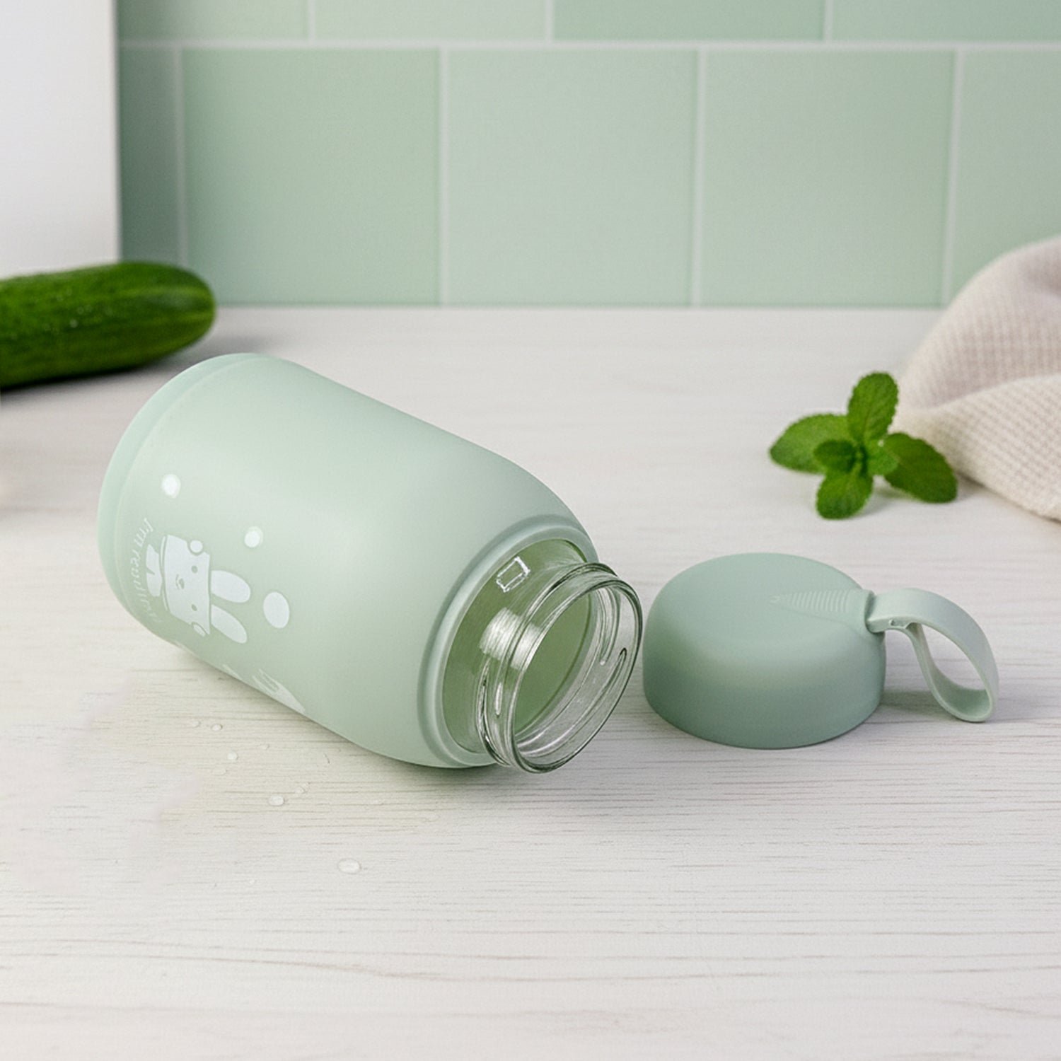 Rabbit Printed Insulated Glass Water Bottle – Leak Proof 330ml